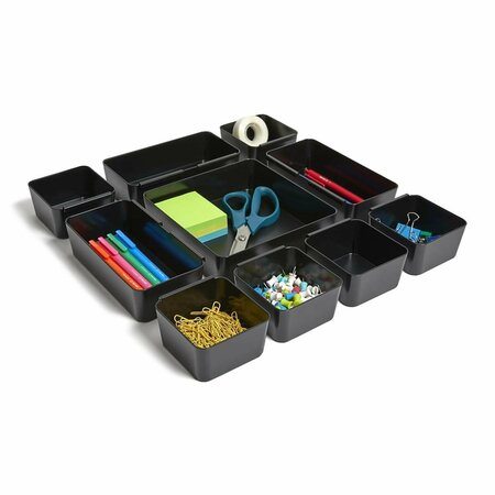 BONDAD 10-Compartment Plastic Drawer Organizer, Black BO3742868